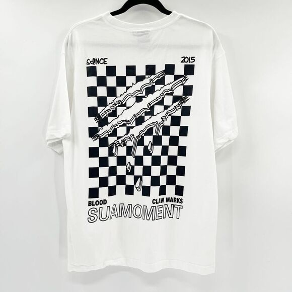 Sua Moment Graphic Tee Men Size L White Black Scratch Checkered Blood Claw Marks - Picture 1 of 3